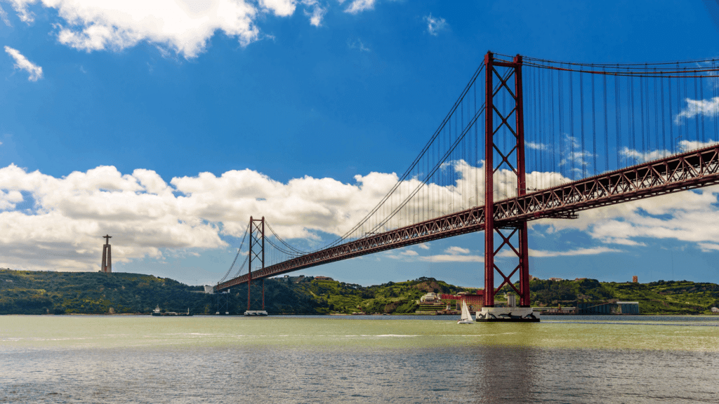 25 de Abril Bridge spanning the Tagus River in Lisbon